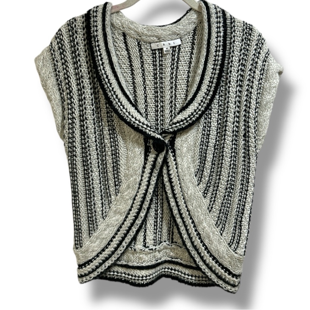 CAbi Black and White Striped Cardigan Sweater Size Medium - Picture 3 of 9